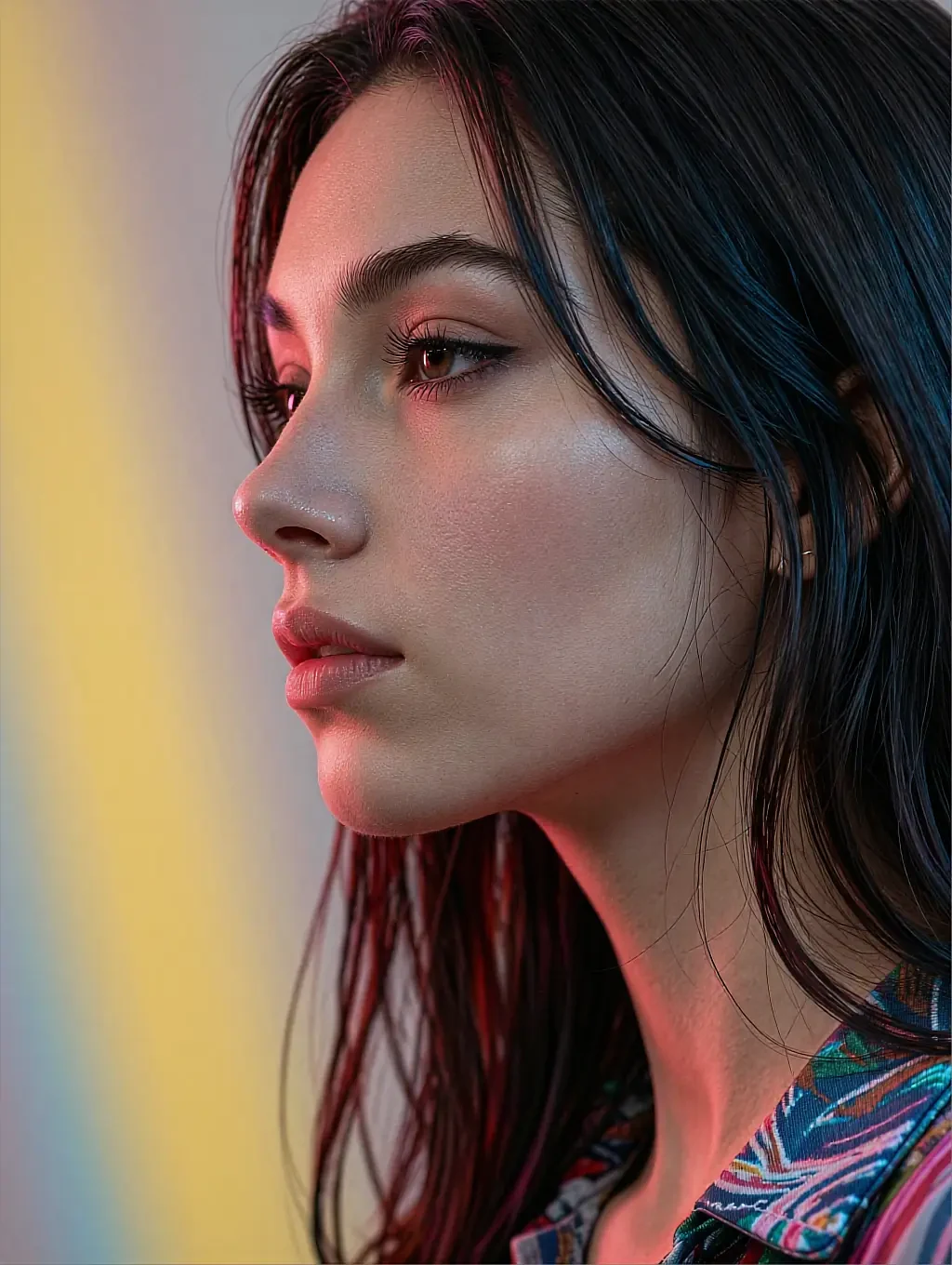 Fictional AI character featured on the first landing page, in a lamplit room